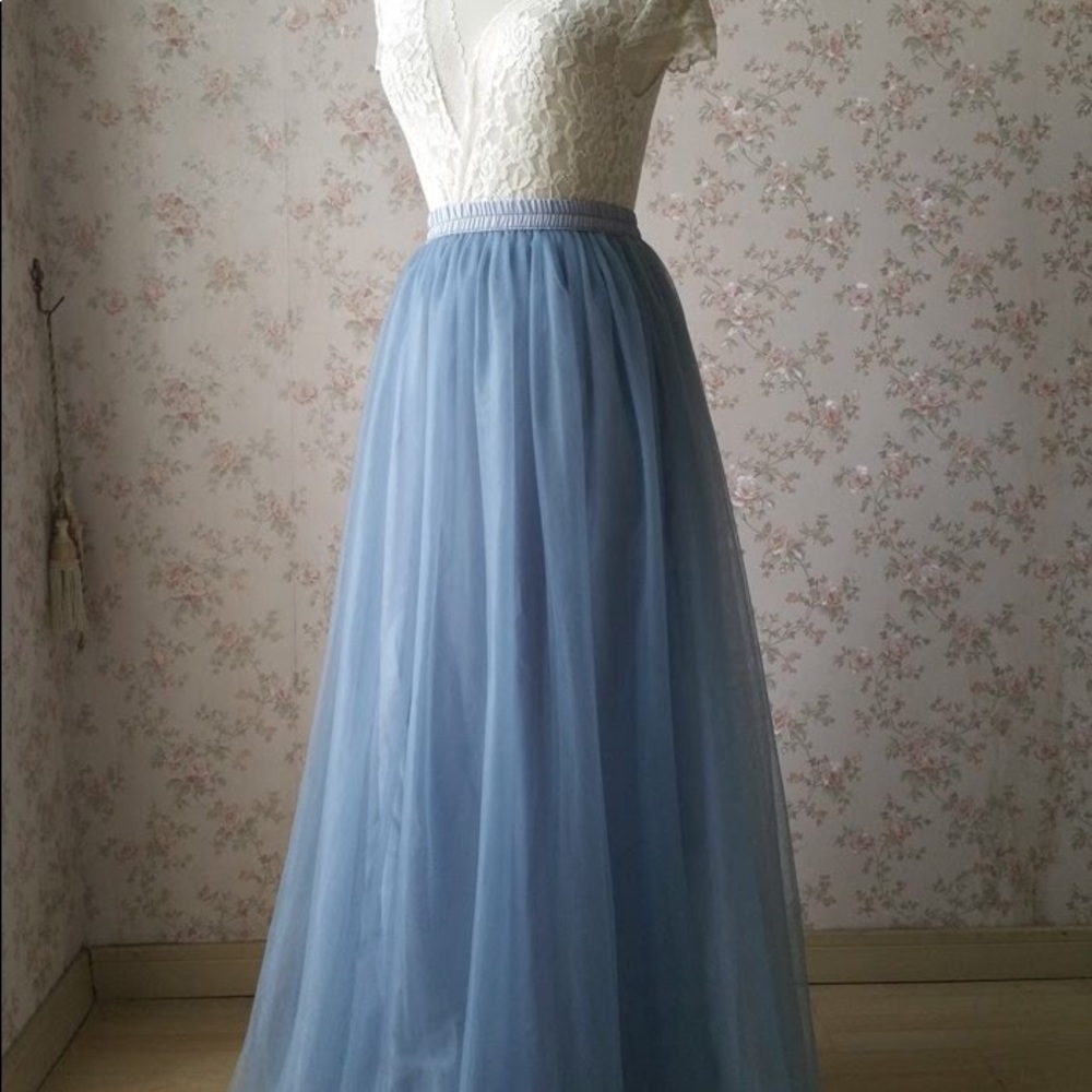 Dusty blue tulle skirt